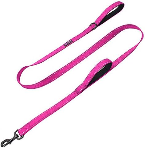 Max and Neo Double Handle Traffic Dog Leash - Reflective, Donates to Dog Rescue (Pink, 6 FT)