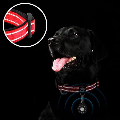 azuza Airtag Dog Collar, Small Dog Collar with Airtag Holder, Red, S