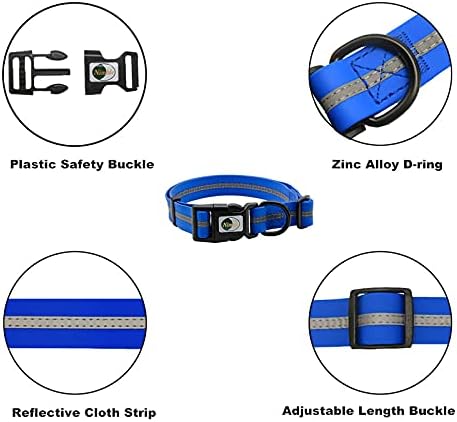 Nimble Reflective Waterproof Dog Collar Adjustable Odor Resistant Easy Clean Pet Collar for Small Medium Large Dogs Night Walking Outdoor Rainy Use (Large (15.35”-24.8”inches), Blue)