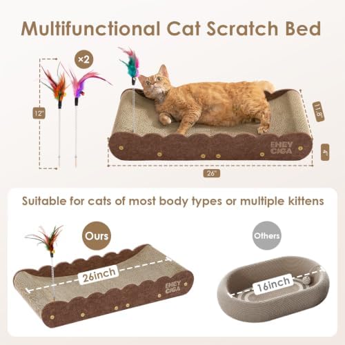 EHEYCIGA 26'' Large Cardboard Cat Scratcher Bed with 2 Cat Teaser Toy