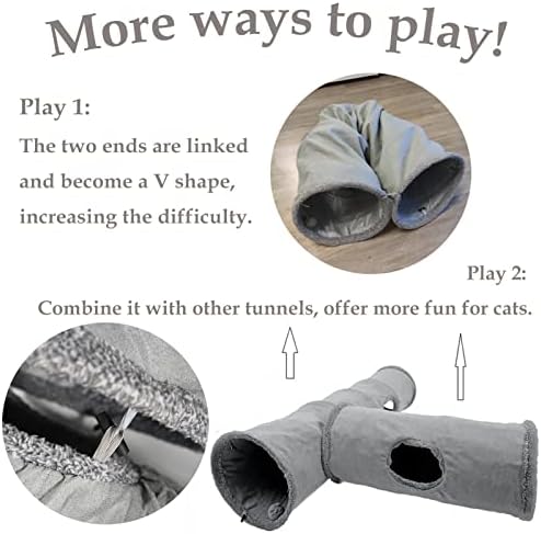 LeerKing Cat Tunnel 26"(L) Dia 12" Tubes and Tunnels connectable with Large Crinkle Hide and Seek Toy for Bunny Puppy, Grey