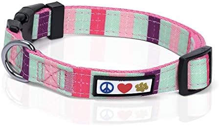 Pawtitas Pet Soft Adjustable Solid Color Nylon Puppy/Dog Collar Personalized Dog Collar Embroidered Customize w Pet Name & Phone Number Small Teal/Pink/Purple