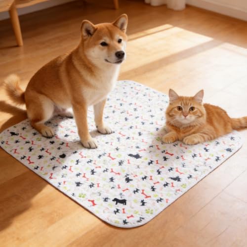 Puppy Pee Pads with Pheromones,Washable Pee Pads for Dogs,Reusable Puppy Potty Pads Washable for Dogs & Cats,Washable,Durable Leak-Proof & Anti-Slip Pet Training Pads for Home & Travel (White, L)