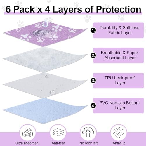 BEAUTYZOO 6 Pack Washable Pee Pads for Dogs,Reusable Puppy Pads 16x24