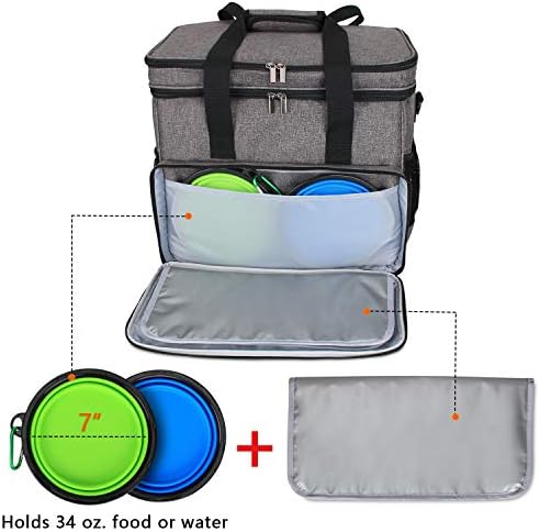 Teamoy 2 Layer Dog Travel Bag, Pet Supplies Weekend Tote Organizer, Gray