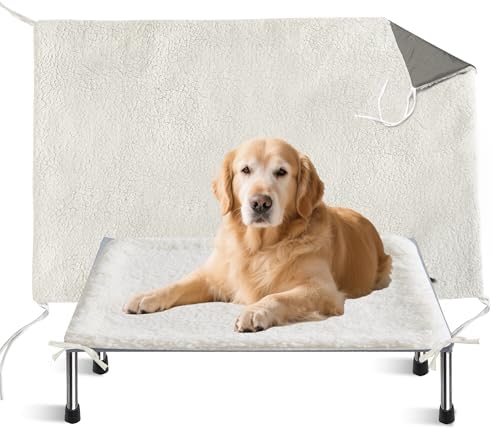 Washable Dog Pee Pads with 4 Straps Soft Plush Dog Cot Replacement Cover for Elevated Beds & Crates - 3X Thicker, Leakproof, Reusable, Grey 31" x 25"