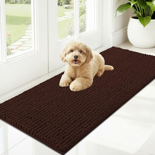 OLANLY Dog Door Mat for Muddy Paws 47x20, Extra Absorbent Chenille Mud Mat