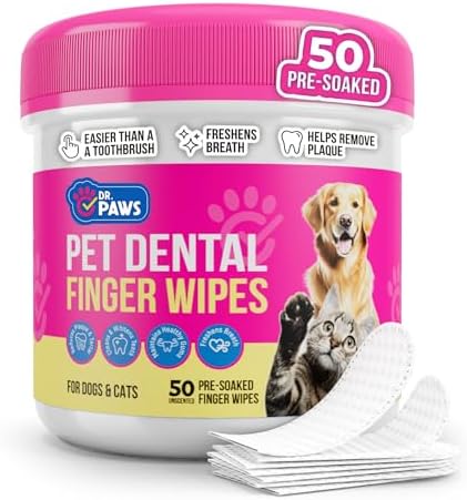 Pet Dental Finger Wipes - Natural Ingredients, Easy to Use Dog Teeth Cleaning Wipes for Effective Dog Teeth Cleaning - Ideal Dog Dental Wipes for Optimal Oral Hygiene