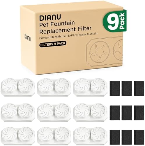 DIANU Official Replacement Filters for 108 oz/3.2 L Cat Fountain (9 Pack)