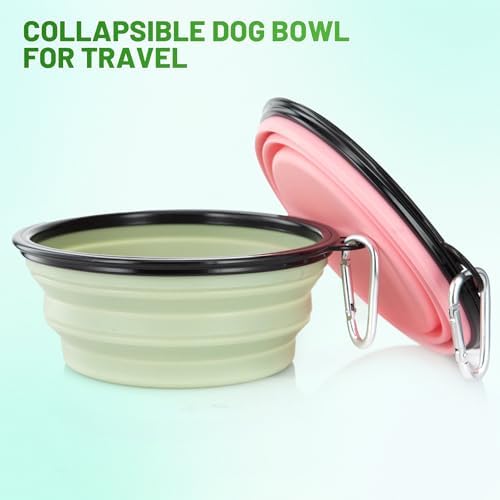 Large Dog Bowl Pet Collapsible Bowls, 2 Pack Collapsible Dog Water Bowls for Cat Dogs Portable Pet Feeding Water Dish for Walking Parking Traveling with 2 Carabiners (Large, Fairy pink & Sprout Green)