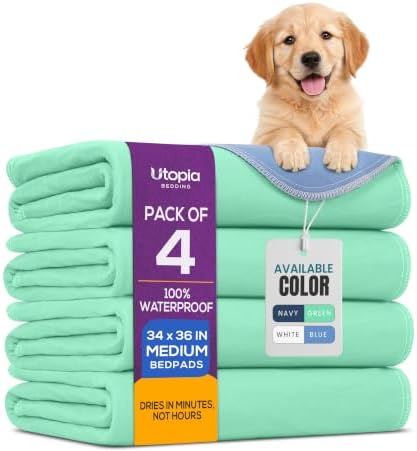 4 Pack Washable Pee Pads for Dogs 34" x 36", Waterproof Dog Training Pads