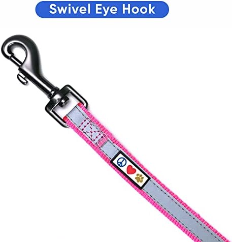 Pawtitas Personalized Pink Dog Leash 6 ft Custom ID Lead for Dogs & Puppies Reflective Comfortable Padded Handle Embroidered Name & Phone Number