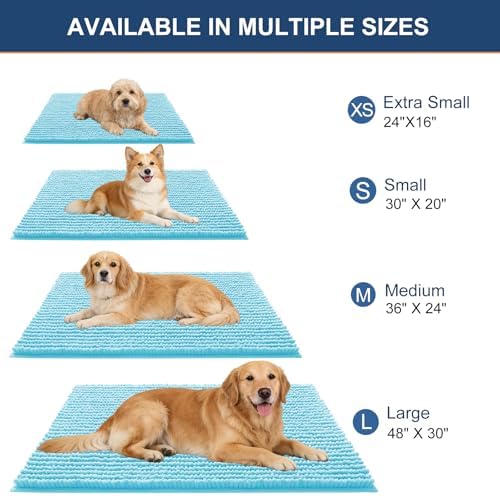 OLANLY Dog Door Mat for Muddy Paws 44x24, Ultra Absorbent Chenille Mud Doormat, Non-Slip Washable and Dirt Trapping Doormat for Indoor Entryway, Quick-Dry Indoor Pet Bed Mats for Dogs, Blue