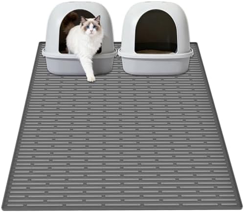 XXL Extra Large Silicone Cat Litter Trapping Mat for Scatter Control, 40"x30"(100cmx75cm) Waterproof Kitty Litter Box mat for Floor, Soft on Kitty Paws, Easy to Clean, Dark Gray