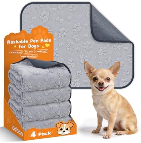 LOOBANI Washable Puppy Pads Waterproof 18"x24", 4 Pack, Gray