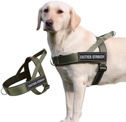Dog Harness, Upgraded Escape Proof Adjustable Vest Puppy Outdoor Walking, Soft Breathable Jacket with Reflective Strips for Dark Night (Army Green, L)