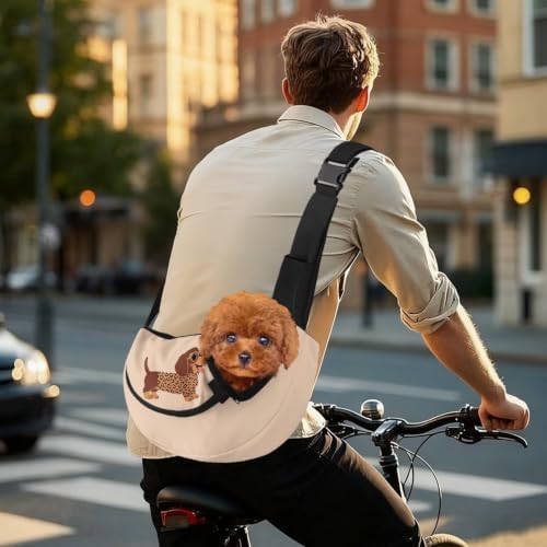 COEQINE Pink Dachshund Dog Sling Bag for Small Pets 0-15 Ibs Travel Walking