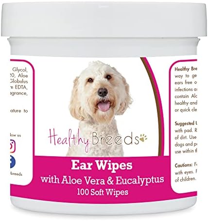 Healthy Breeds Labradoodle, Cream, Ear Cleaning Wipes with Aloe & Eucalyptus for Dogs 100 Count