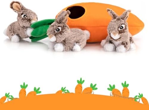 Hollypet Squeaky Hide and Seek Dog Toys for Small and Medium Dogs, Rabbit