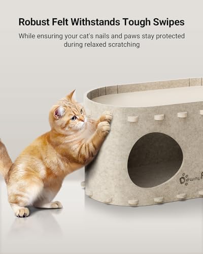 DownyPaws Cat House for Indoor Cats, Peekaboo Cat Bed Cave, Cream