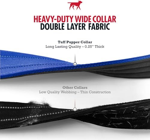 Tuff Pupper Heavy Duty Tactical Dog Collar | 1.25" Wide Ballistic Nylon | Reflective Stitching | Integrated ID Tag Holder | Stainless Steel Buckle | Padded Lining | Small & Medium Dogs (Blue, Small)