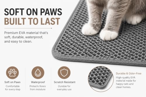 Paw Ballet Cat Litter Mat, Double-Layer Honeycomb Litter Trapping Mat, Waterproof & Non-Slip EVA Cat Litter Box Mat, Extra Large 35.5 × 23.5 Inches