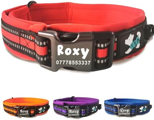Dog Collar Personalized Reflective Nylon Collar Adjustable Soft & Breathable Pet Collars with Name & Phone Number for Small Dogs Medium Dogs Large Dogs (Red, M)