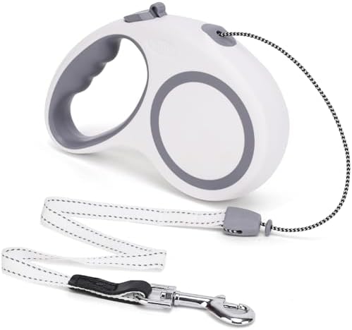Retractable Dog Leash, 20 FT Dog Walking Leash for Small Medium Large Dogs up to 44 lbs, Heavy Duty No Tangle (White, 20 FT (0-44 lbs))