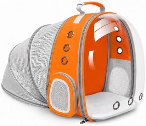 Expandable Cat Carrier Backpack with Bubble Window, Orange