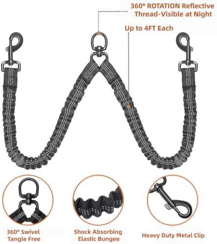 30FT Dual Retractable Dog Leash Leash for 2 Large Dogs - Tangle Free