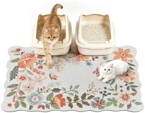 Cat Litter Mat,35"x23" Large Cute Litter Box Mat,Traps 100% Litter