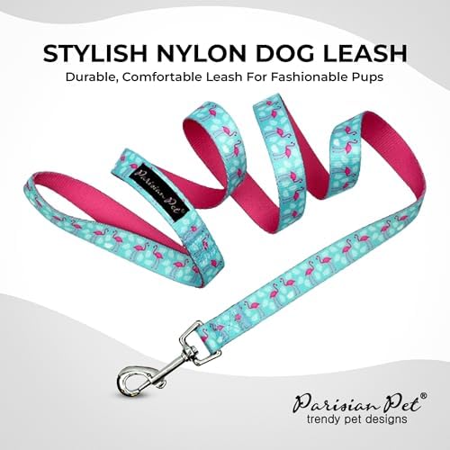 Parisian Pet Flamingo Dog Leash - Nylon Heavy Duty Training Leashes for Dogs with Comfortable Handle - Strong Metal Clip 4Ft Puppy Leash - Durable Chew Proof Leashes for Small and Medium Dogs Girl
