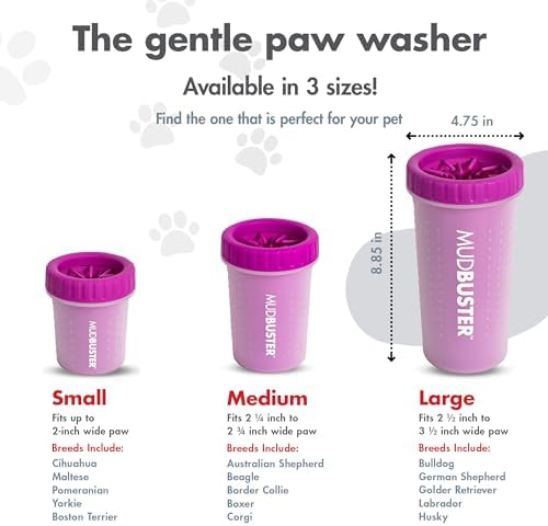 Dexas MudBuster Large Dog Paw Cleaner, Fuchsia, Fits 2.5"-3.5" Wide Paws, Gentle Silicone Bristles for Quick, Easy Cleaning