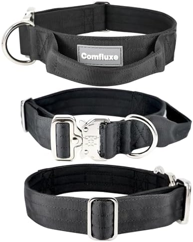 Thick Tactical Dog Collar with Handle for Medium Dogs -Heavy Duty(Black)