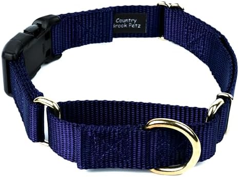 Martingale Dog Collar - Heavy Duty Nylon Adjustable Martingale Dog Collar with Plastic Buckle for Small Medium Large Breeds - 30+ Colors (1 Inch, Medium, Navy Blue)