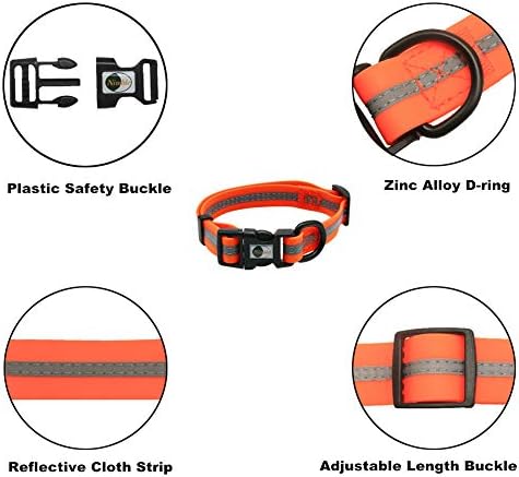 Nimble Reflective Waterproof Dog Collar Adjustable Odor Resistant Easy Clean Pet Collar for Small Medium Large Dogs Night Walking Outdoor Rainy Use (Small (9.45”-14.17”inches), Orange)
