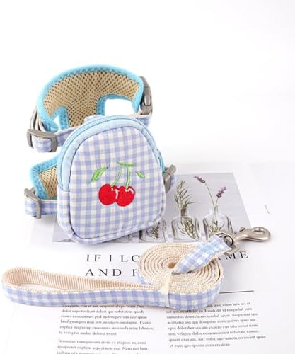 Pet Backpack Harness with Leash Pet Self Mini Backpack Dog Poop Bag Dispenser Adjustable Pets Medium Daily Backpack Animal Leash Cat Dog Self Mini Carrier for Dog Training Walking (Blue, Middle)