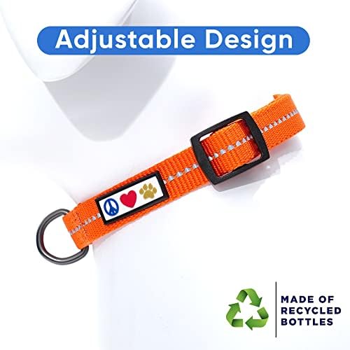 Pawtitas Recycled Dog Collar with Reflective Stitched Puppy Collar Made from Plastic Bottles Collected from Oceans Medium Orange Habanero