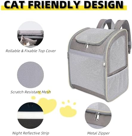 Cat Backpack Carrier - Large Space, Breathable Mesh, Anti-Scratch, Reflective Strip - Foldable Pet Carrier for Travel, Hiking & Outdoor Activities - Fits Cats & Small Dogs (Khaki, X-Large)