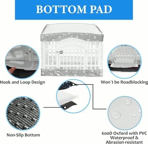 Dog Playpen Bottom Pad and Mesh Top Cover fit 36" x 36“ Puppy Playpen(Fence NOT Included),Reusable for Pet Training,Dog Crate,Waterproof Pet Pee Pads,Whelping,Puppies/Small Dogs,Hoop&Loop Design,Gray