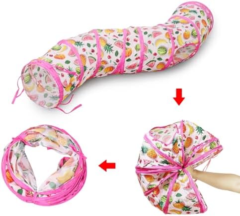 Andiker Cat Tunnel for Indoor Cats, 45" Long Rainbow Collapsible Kitten Tube with a Fun Ball and 2 Holes Cat Play Tunnel, Rabbit Tunnel for Kittens Exercising Hiding Training and Running (S Pink)