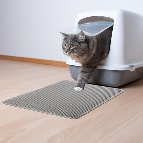 Cat Litter Mat - 24x15-Inch Waterproof Litter Box Mat with Dual-Layer Honeycomb Design for Trapping Litter - Slip-Resistant Cat Mat by PETMAKER (Gray) (Pack of 2)