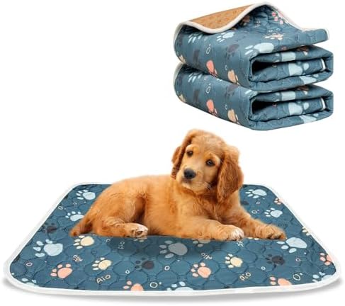 AIO Pet Urine pad Washable Pee Pads for Dogs Anti-Slip Waterproof 2-Pack Reusable Puppy Pads for Potty Training Heavy Absorbency Prevent Leakage Reusable Training Dog Pads 19.7*27.6inch Blue Claws