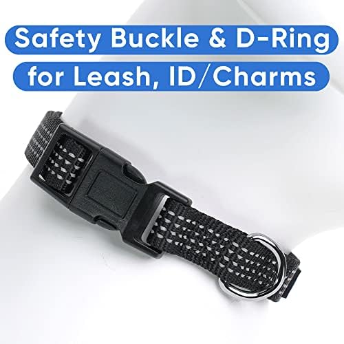Pawtitas Reflective Dog Collar for Medium Dogs – Adjustable Nylon Collar with Quick-Release Buckle | Fits Neck 13–20 in | Night Safety Training Collar | M | Black