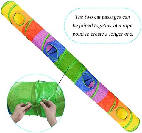 Andiker Cat Tunnel for Indoor Cats, 45" Long Rainbow Collapsible Kitten Tube with a Fun Ball and 2 Holes Cat Play Tunnel, Rabbit Tunnel for Kittens Exercising Hiding Training and Running(Colorful)