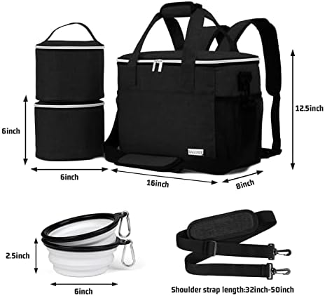 BAGLHER Dog Travel Bag Backpack Pet Supplies Backpack Pet Accessories Storage Bag 5-Piece Set With Shoulder Strap 2 Lined Pet Food Containers 2 Foldable Feeding Bowls Essential Kit for Pet travel