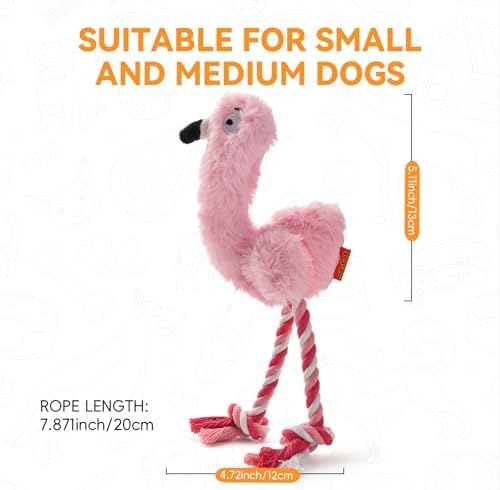 AUSCAT Plush Dog Rope Toy, Durable Squeaky Dog Toys for Puppy Small Medium Dogs (Not for Aggressive Chewers), Crocodile & Elephant & Flamingo