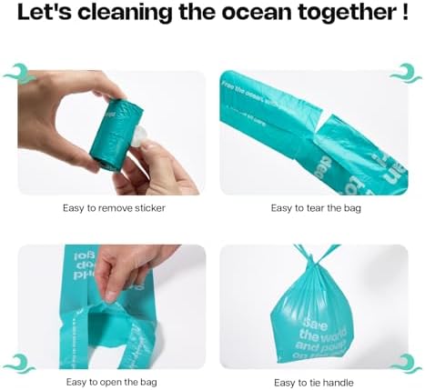 Deo Doo Dog Poop Bags with Handles 144 Bags, Ocean-Recycled, Unscented