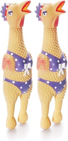 Outward Hound by Charming Pet Squawkers Henrietta Latex Squeaky Rubber Chicken Dog Toy, Funny Interactive Holiday Toy for Dogs, Small Size (Pack of 2)