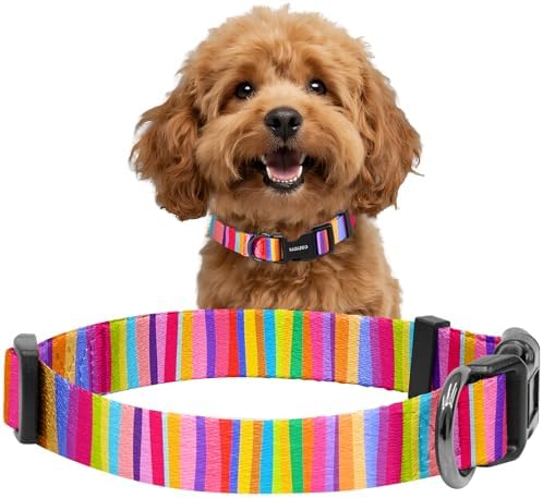 Kazazoo Dog Collar Cute and Soft Nylon Puppy Collar for Boy and Girl Dogs, Adjustable Dog Collars for Small Dogs, Rainbow-S